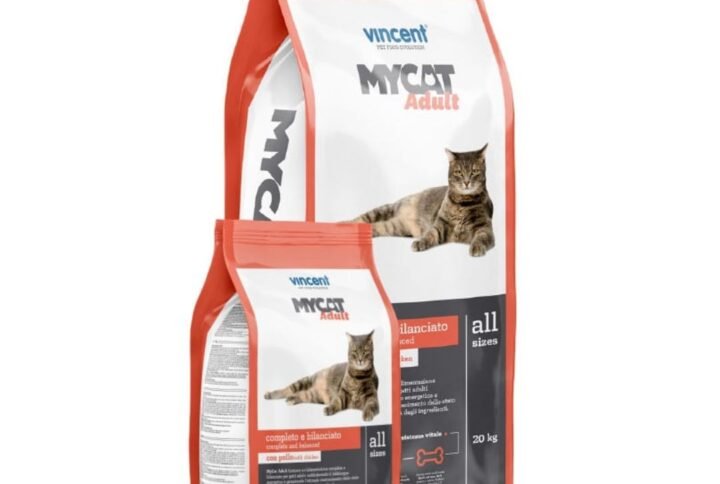 Sausas kačių pašaras Mycat Adult su vištiena, 4 arba 20 kg pakuotė – visavertis maistas suaugusioms katėms