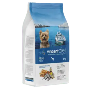 VincentDiet mažų veislių šunims suasas maisyas su mėlynąją žuvimi